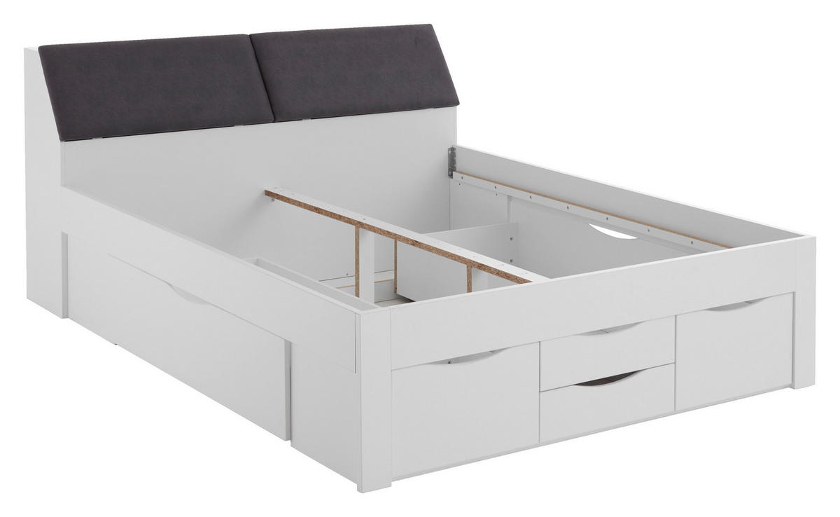STAURAUMBETT 180/200 cm  in Weiß  - Weiß/Grau, KONVENTIONELL, Holzwerkstoff (180/200cm) - Boxxx