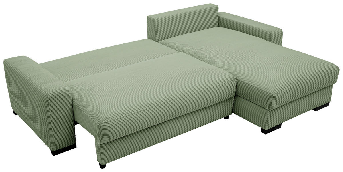 ECKSOFA Mintgrün Cord  - Schwarz/Mintgrün, Design, Holz/Textil (264/184cm) - Stylife
