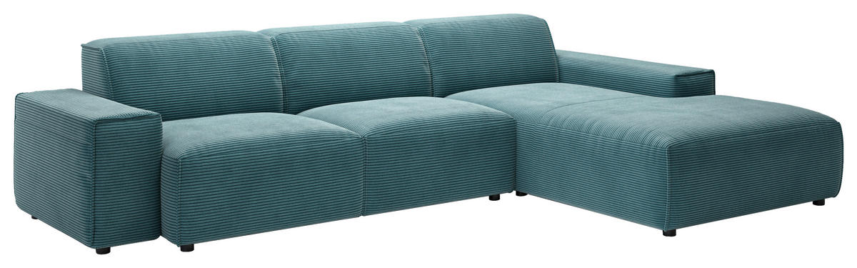 ECKSOFA in Cord Petrol  - Petrol/Schwarz, Design, Kunststoff/Textil (300/189cm) - Pure Home Lifestyle