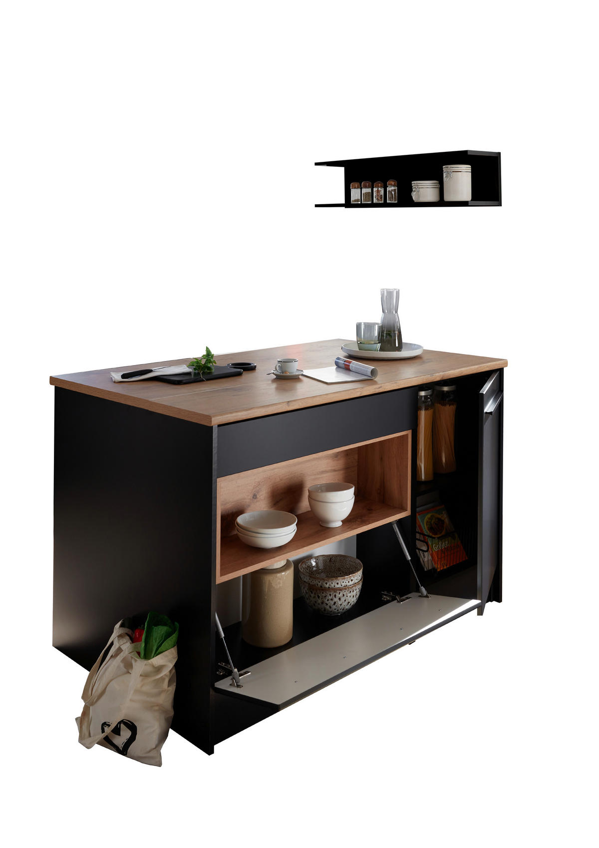 KUHINJSKI OTOK crna, boje hrasta  - boje hrasta/crna, Konvencionalno, drvni materijal/plastika (145/90/90cm) - MID.YOU