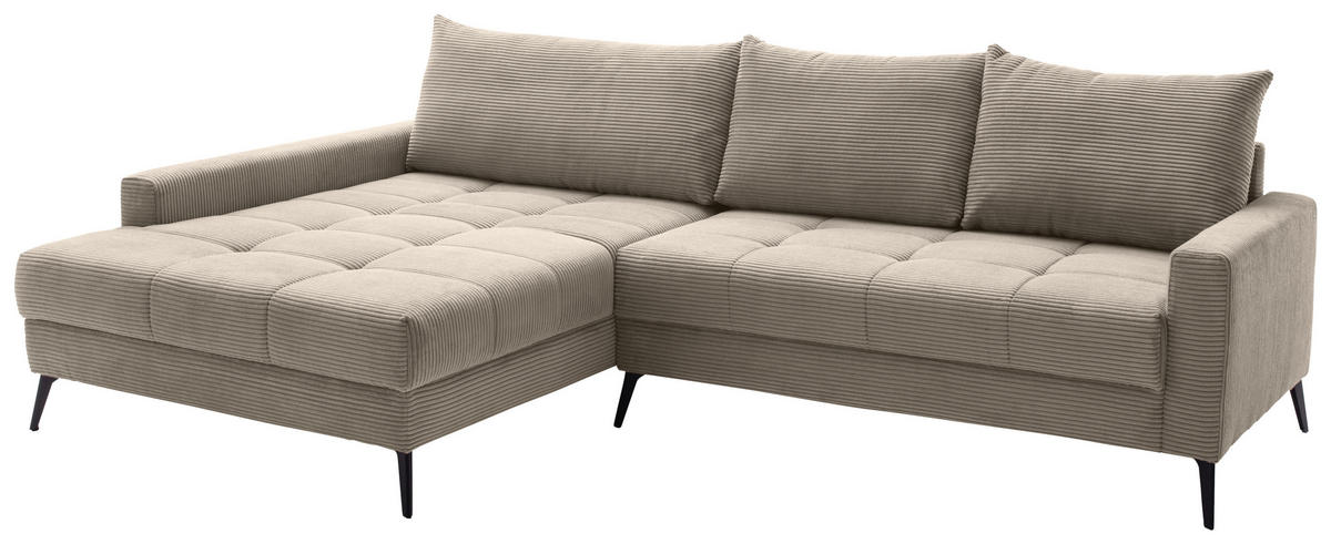 ECKSOFA Taupe Cord  - Taupe/Schwarz, KONVENTIONELL, Textil/Metall (173/280cm) - Hom`in