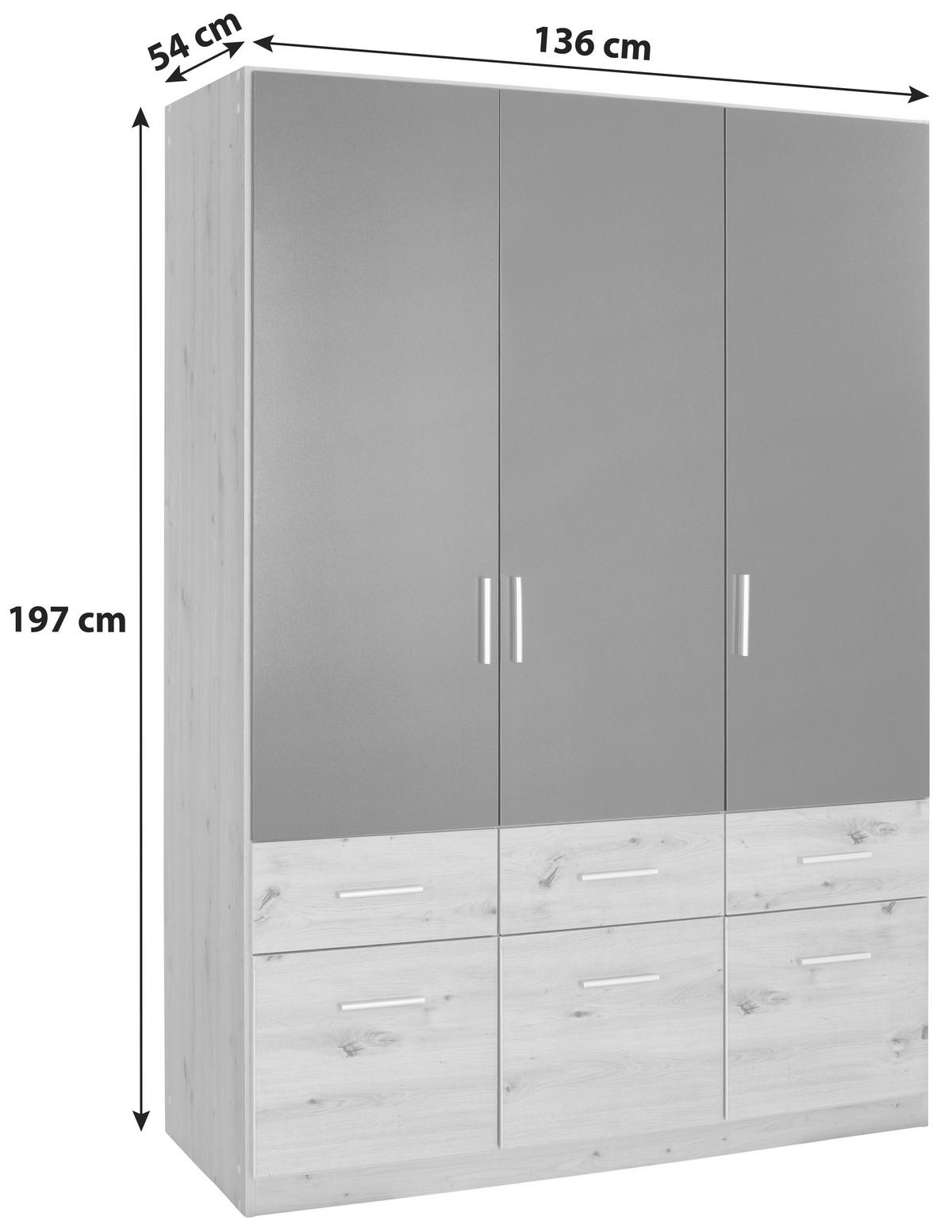 KLEIDERSCHRANK in Dunkelgrau, Eiche Artisan  - Dunkelgrau/Silberfarben, Design, Holzwerkstoff/Kunststoff (136/197/54cm) - Carryhome