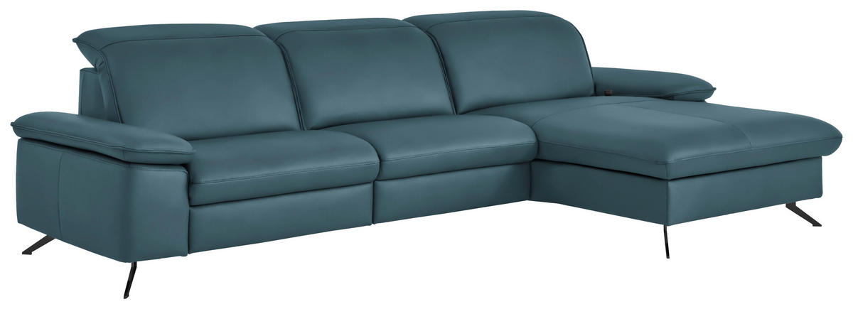 ECKSOFA  Echtleder Blau  - Blau/Schwarz, Design, Leder/Metall (307/169cm) - Beldomo Premium