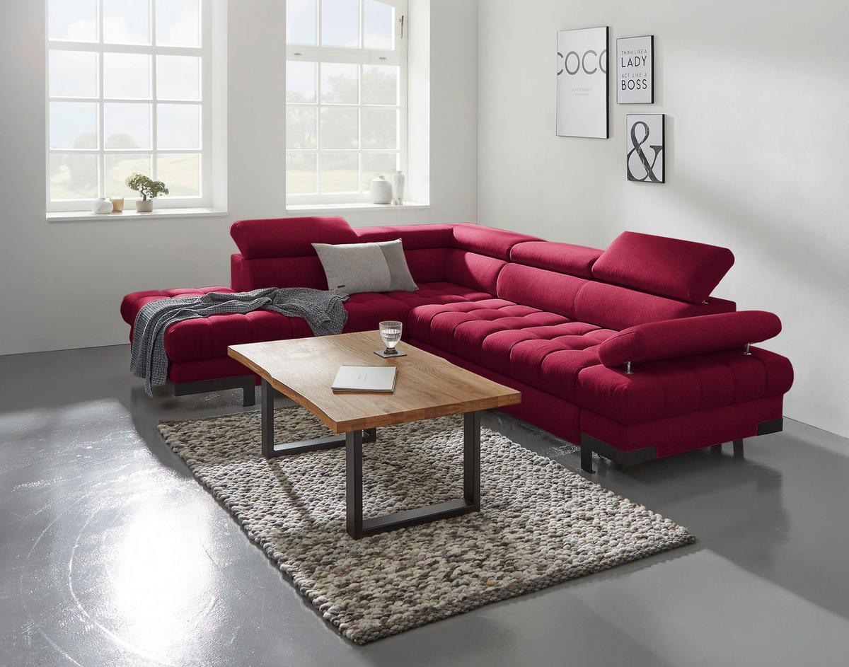 ECKSOFA in Webstoff Rot  - Rot/Schwarz, Design, Textil/Metall (223/263cm) - Welnova