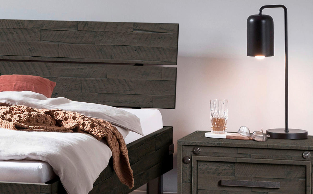 BETT 90/200 cm  in Grau, Akaziefarben  - Grau/Akaziefarben, Design, Holz/Metall (90/200cm) - Hasena