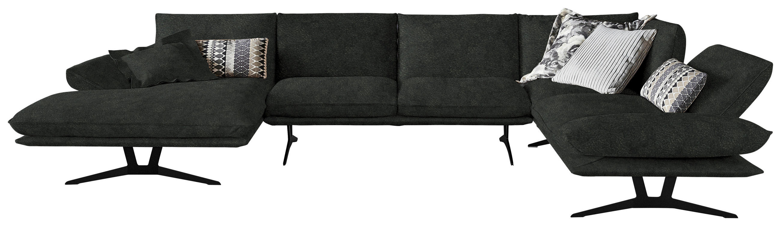 WOHNLANDSCHAFT in Echtleder Dunkelgrün  - Dunkelgrün/Schwarz, Natur, Leder/Metall (155/359/217cm) - Dieter Knoll