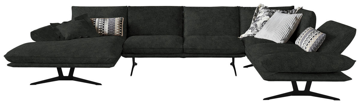 WOHNLANDSCHAFT in Echtleder Dunkelgrün  - Dunkelgrün/Schwarz, Natur, Leder/Metall (155/359/217cm) - Dieter Knoll