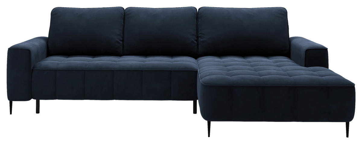 ECKSCHLAFSOFA Florence in Velours Dunkelblau  - Schwarz/Dunkelblau, Basics, Textil/Metall (280/166cm) - Livetastic