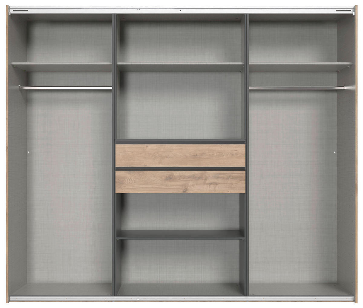KLEIDERSCHRANK 250/216/65 cm,  in Grau, Plankeneiche, 6-türig  - Plankeneiche/Schwarz, Design, Glas/Holzwerkstoff (250/216/65cm) - Stylife
