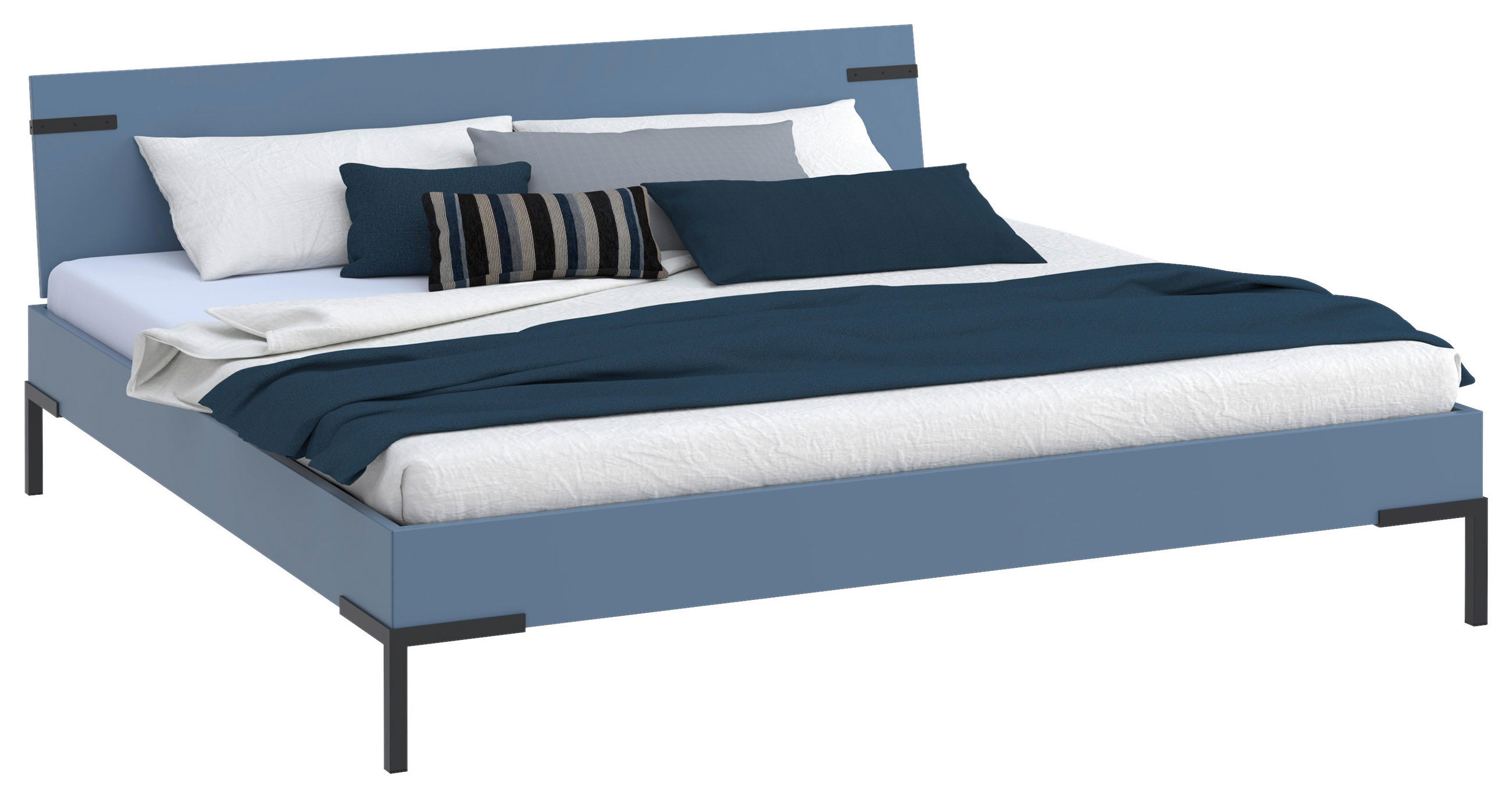 BETT 200/200 cm,  in Blau  - Blau/Schwarz, Design, Metall (200/200cm) - Xora