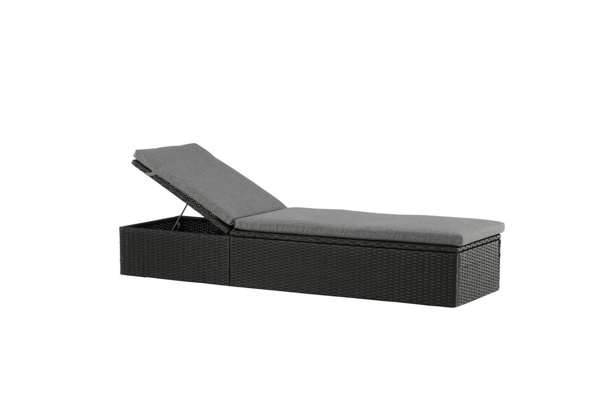 SONNENLIEGE 60.5/37.5/198 cm  - Schwarz/Grau, KONVENTIONELL, Kunststoff/Textil (60.5/37.5/198cm) - Gardenson