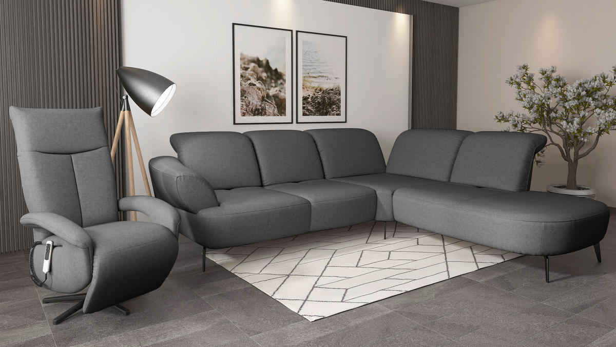 ECKSOFA in Flachgewebe Dunkelgrau  - Dunkelgrau/Schwarz, Modern, Textil/Metall (302/270cm) - Sit & More