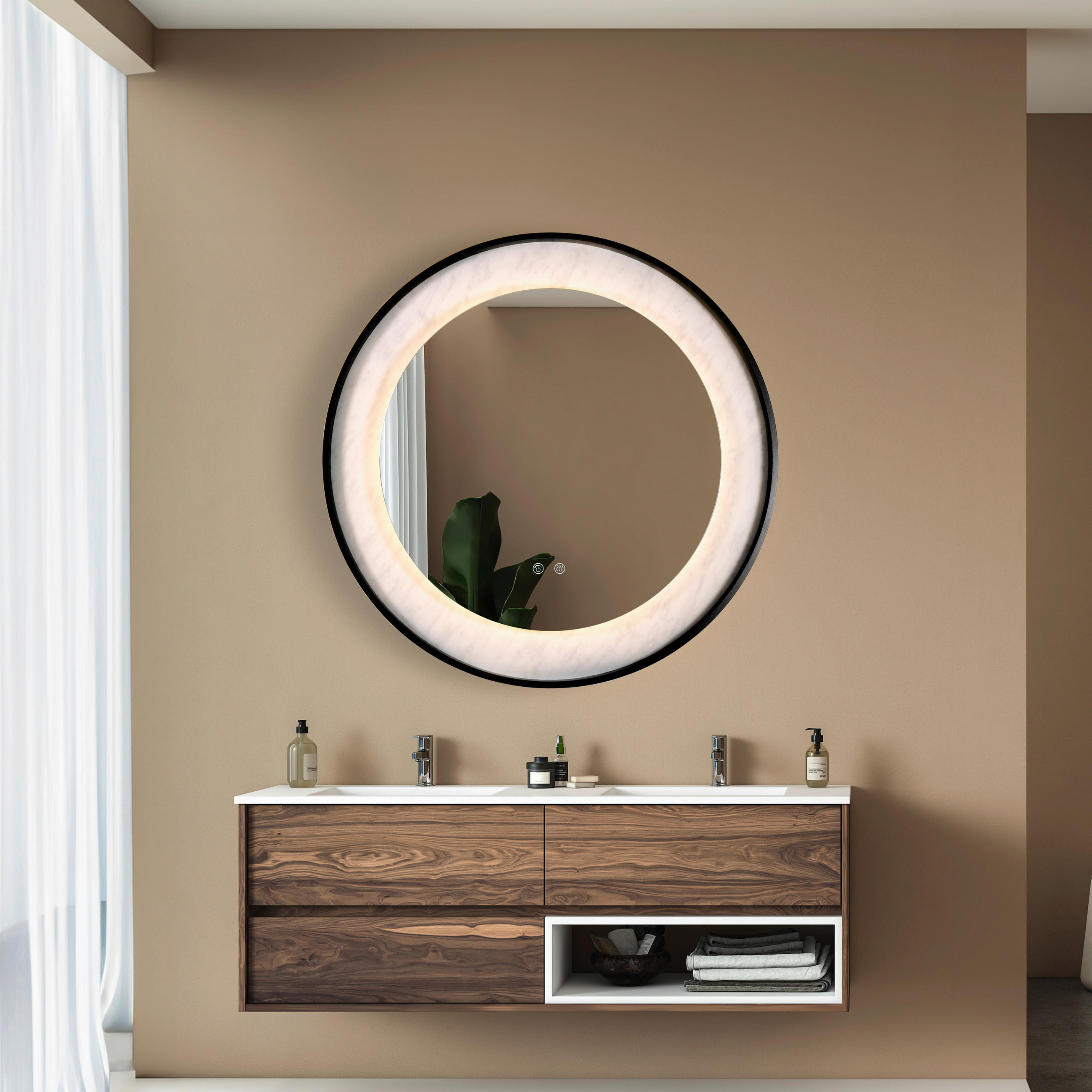 BADEZIMMER-WANDLEUCHTE Luxo 80/80 cm   - Schwarz, Design, Glas/Metall (80/80cm) - Searchlight