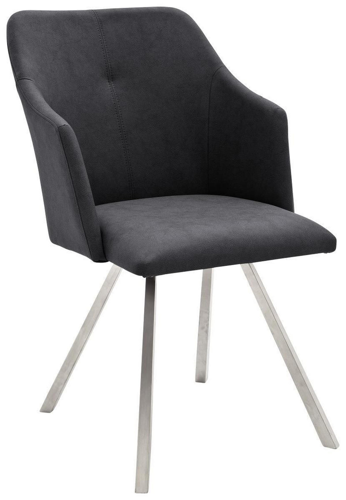 ARMLEHNSTUHL  in Edelstahl Lederlook  - Edelstahlfarben/Anthrazit, Design, Textil/Metall (54/88/62cm) - Novel