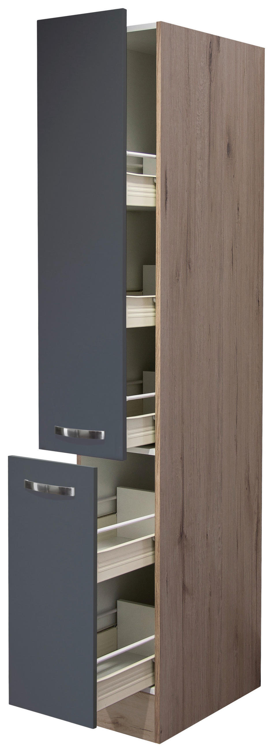 APOTHEKERSCHRANK 30/200/57 cm  in Dunkelgrau, Eiche San Remo  - Edelstahlfarben/Dunkelgrau, MODERN, Holzwerkstoff/Metall (30/200/57cm) - FlexWell