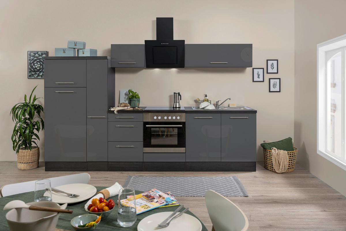 KÜCHENBLOCK 300 cm   in Grau, Eichefarben  - Edelstahlfarben/Eichefarben, Basics, Holzwerkstoff/Metall (300cm) - Respekta