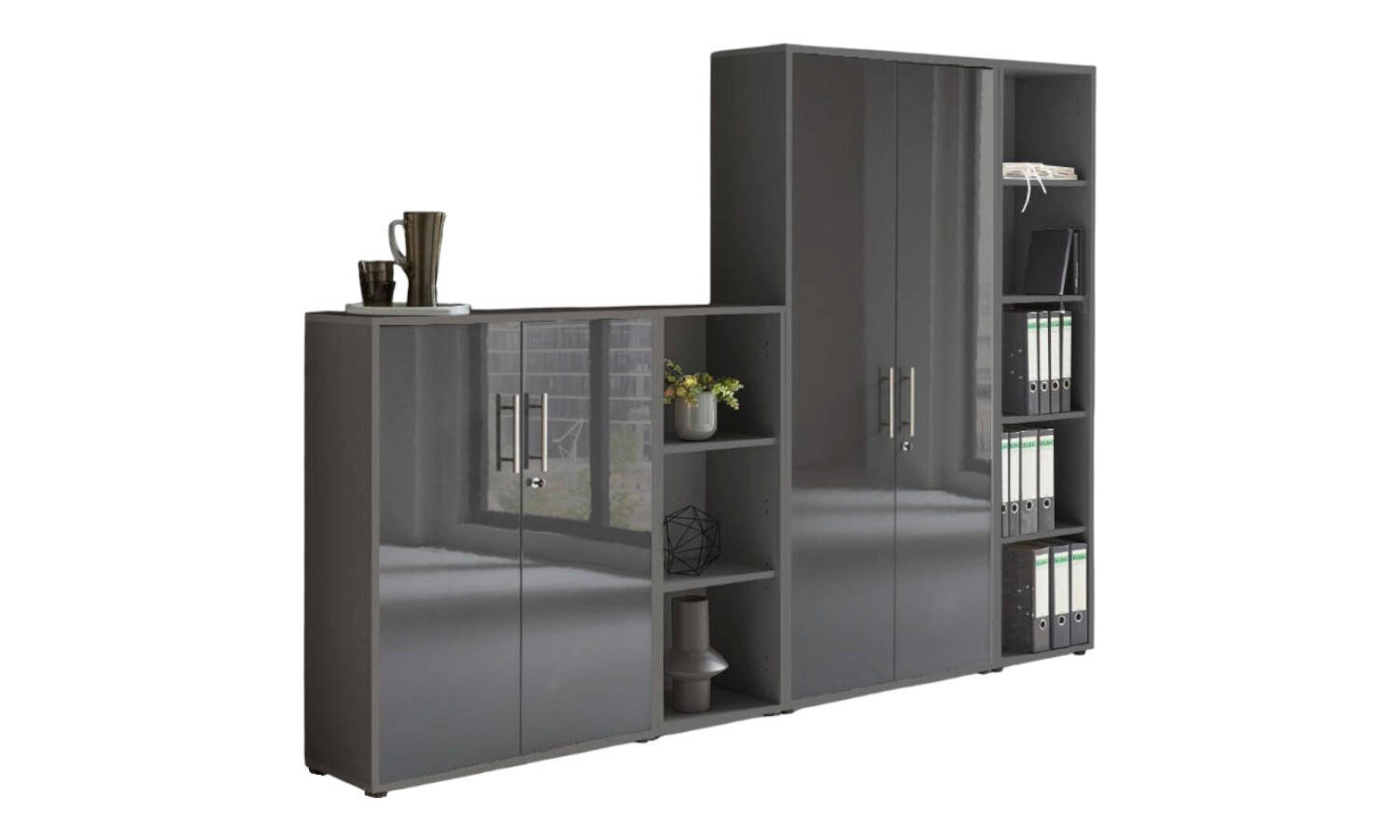 AKTENSCHRANK Anthrazit  - Anthrazit/Anthrazit Hochglanz, MODERN, Holzwerkstoff (128,5/185,6/33cm) - MID.YOU
