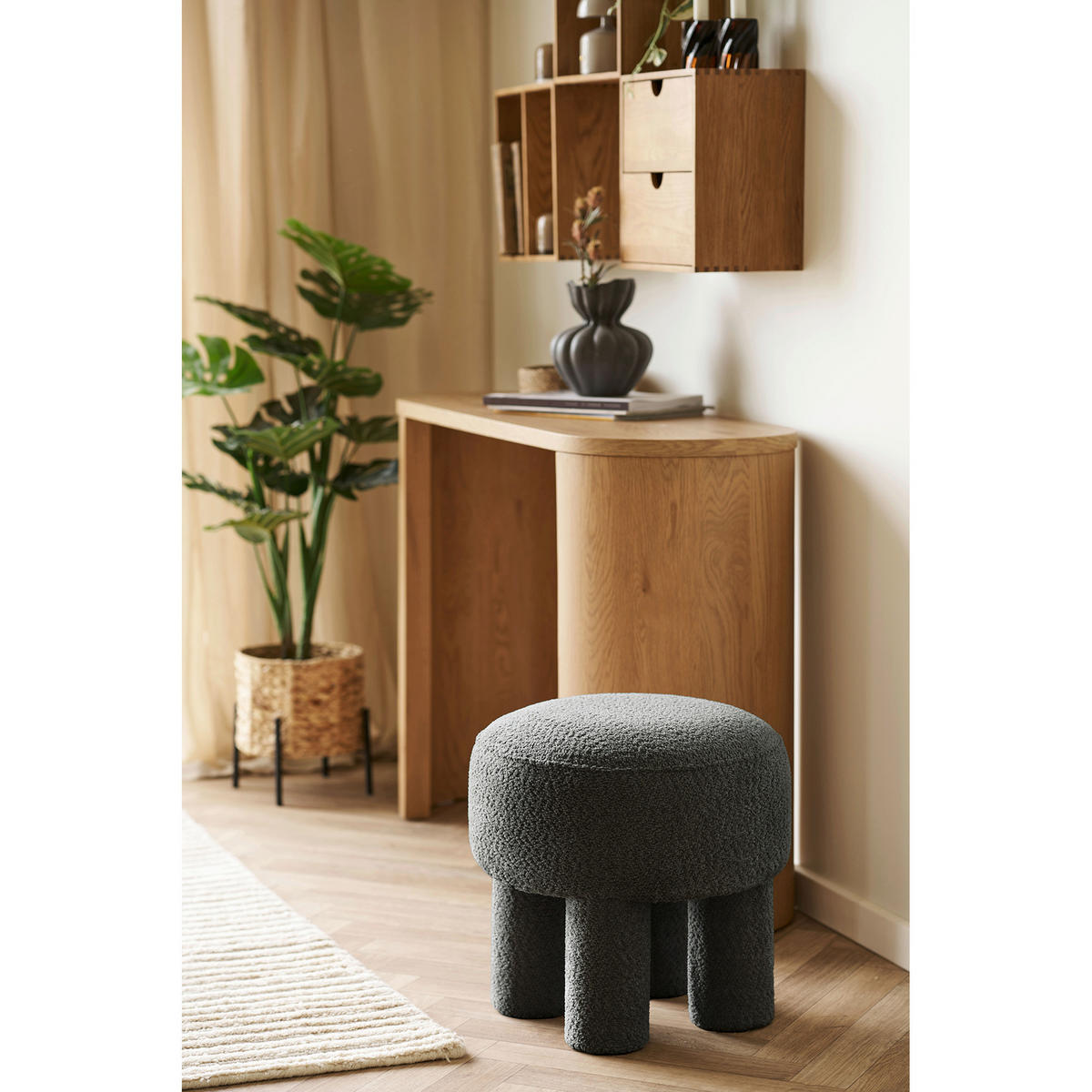 HOCKER in Textil Dunkelgrau  - Dunkelgrau, Basics, Holzwerkstoff/Textil (43/43/43cm)