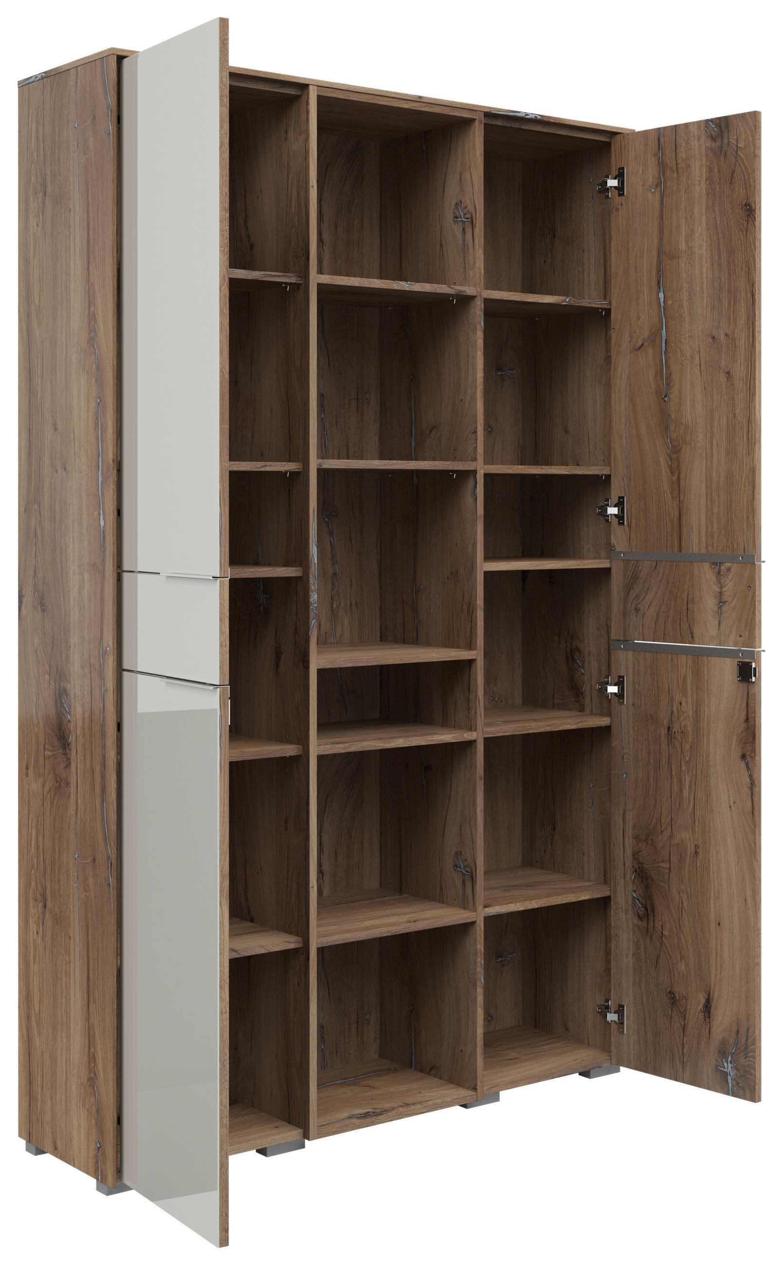 SCHRANK - Eiche dunkel/Hellgrau, KONVENTIONELL, Glas/Holzwerkstoff (122/199/37cm) - Voleo