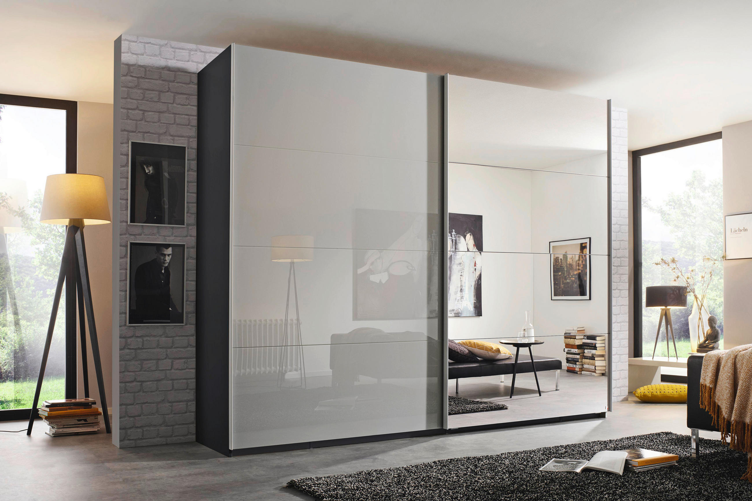 SCHWEBETÜRENSCHRANK 271/236/68 cm 2-türig Graphitfarben, Grau  - Alufarben/Graphitfarben, Design, Glas/Holzwerkstoff (271/236/68cm) - Xora