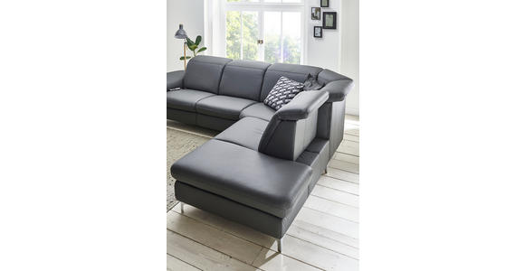 ECKSOFA Anthrazit Echtleder  - Chromfarben/Anthrazit, KONVENTIONELL, Leder/Metall (289/242cm) - Cantus