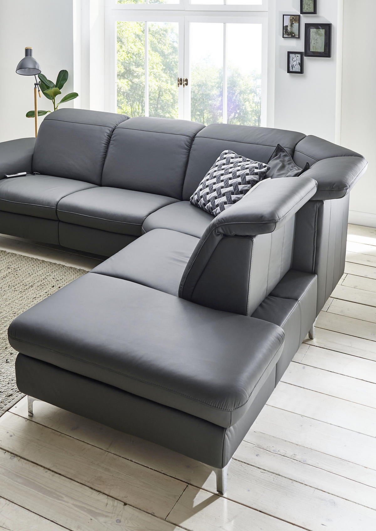 ECKSOFA Anthrazit Echtleder  - Chromfarben/Anthrazit, KONVENTIONELL, Leder/Metall (292/242cm) - Cantus