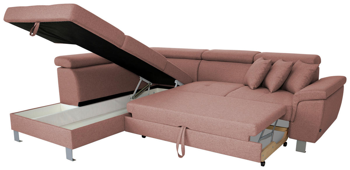ECKSOFA in Webstoff Hellrot  - Hellrot/Silberfarben, Design, Textil/Metall (226/257cm) - Xora
