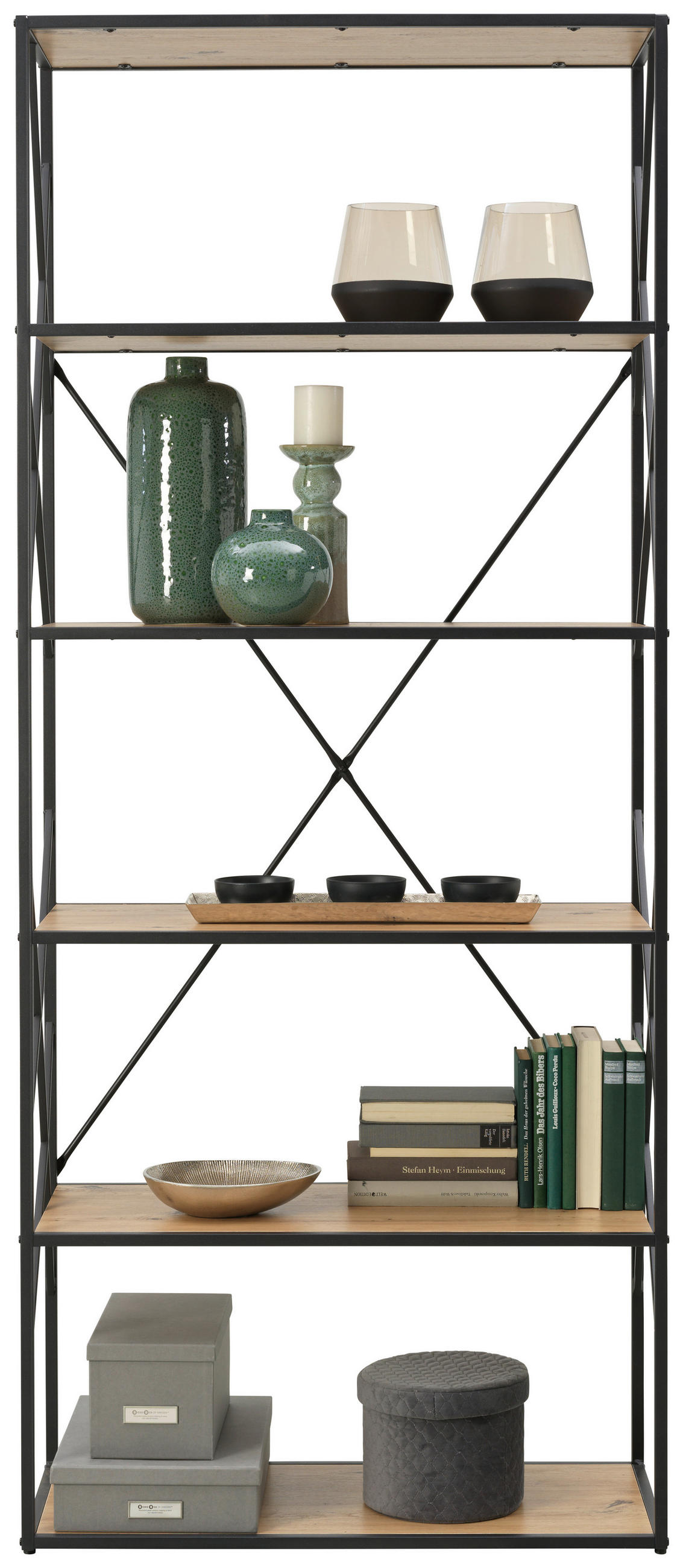 ÉTAGÈRE SUR PIED  80/190/35 cm Schwarz, Eichefarben  - Eichefarben/Schwarz, Trend, Holzwerkstoff/Metall (80/190/35cm) - Landscape