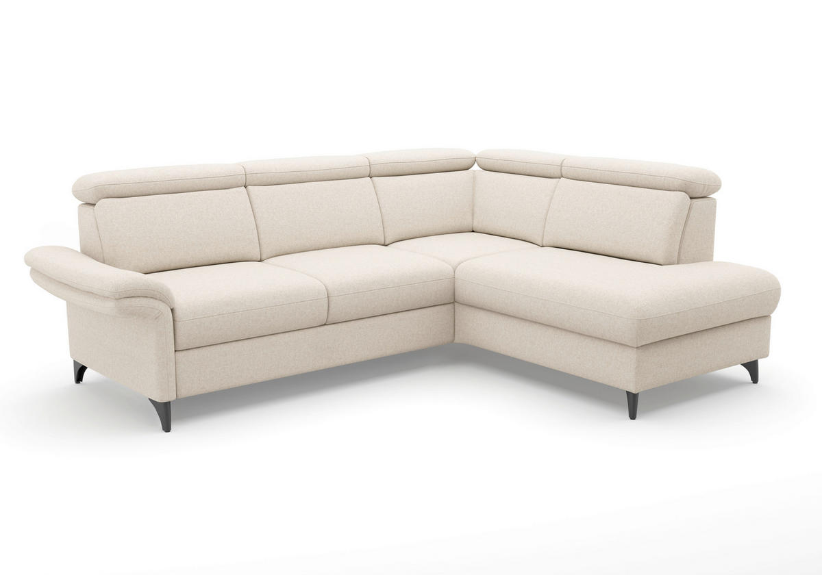 ECKSOFA GLENDALE E in Flachgewebe Creme  247/193 cm  - Creme/Schwarz, KONVENTIONELL, Textil/Metall (247/193cm) - Sit & More