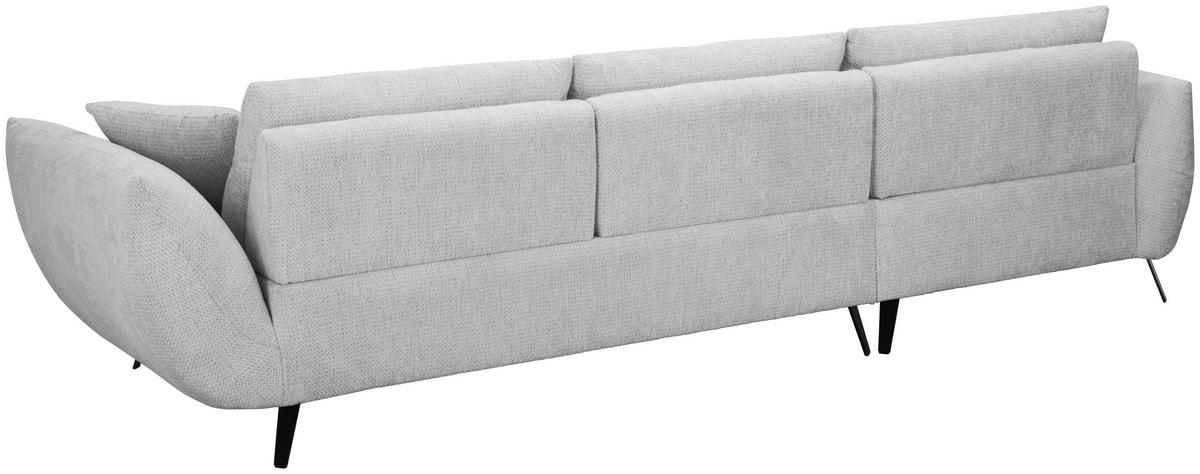 ECKSOFA Hellgrau Chenille Armlehnenkissen, Rücken echt, Sitztiefenverstellung  - Hellgrau/Schwarz, KONVENTIONELL, Textil/Metall (313/215cm) - Hom`in