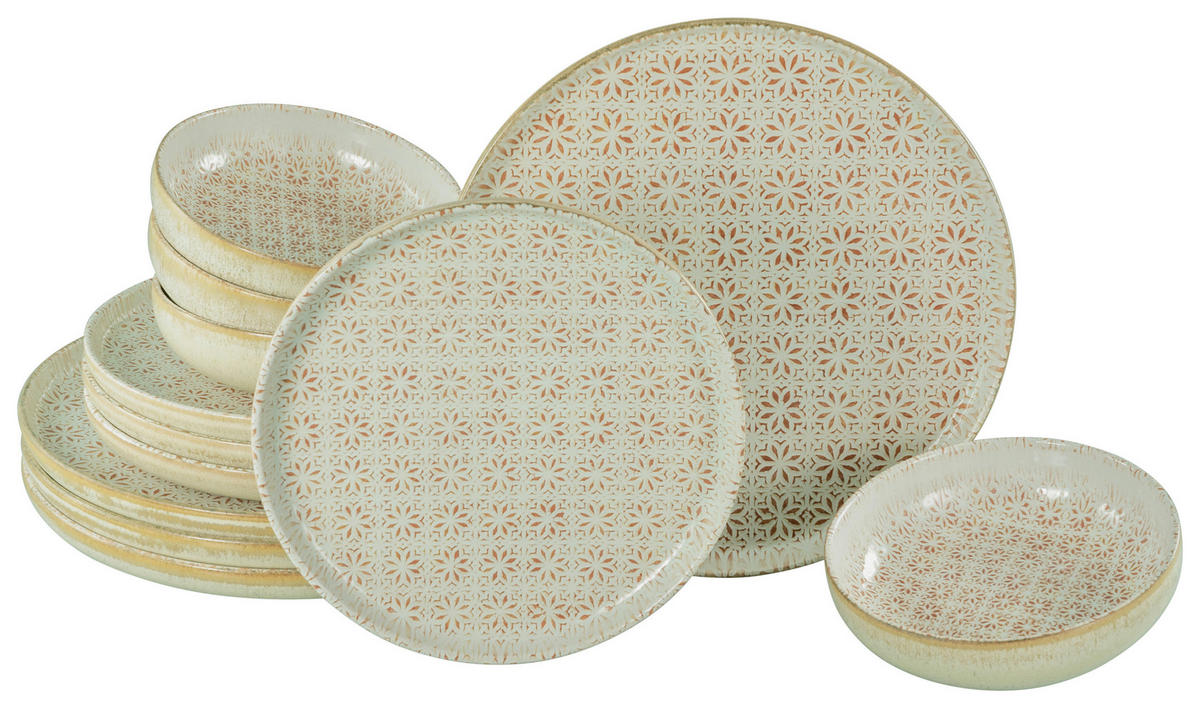 TAFELSERVICE Uno Emiliana 12-teilig  - Creme/Rosa, Basics, Keramik - Creatable