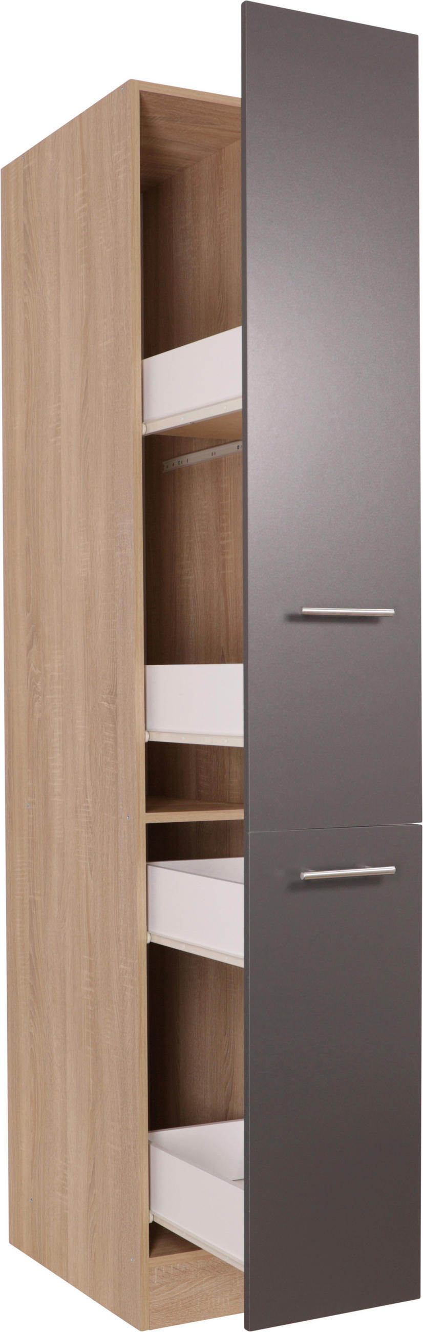 APOTHEKERSCHRANK 30/200/60 cm  in Grau, Eichefarben  - Eichefarben/Silberfarben, Basics, Holzwerkstoff/Metall (30/200/60cm) - Respekta