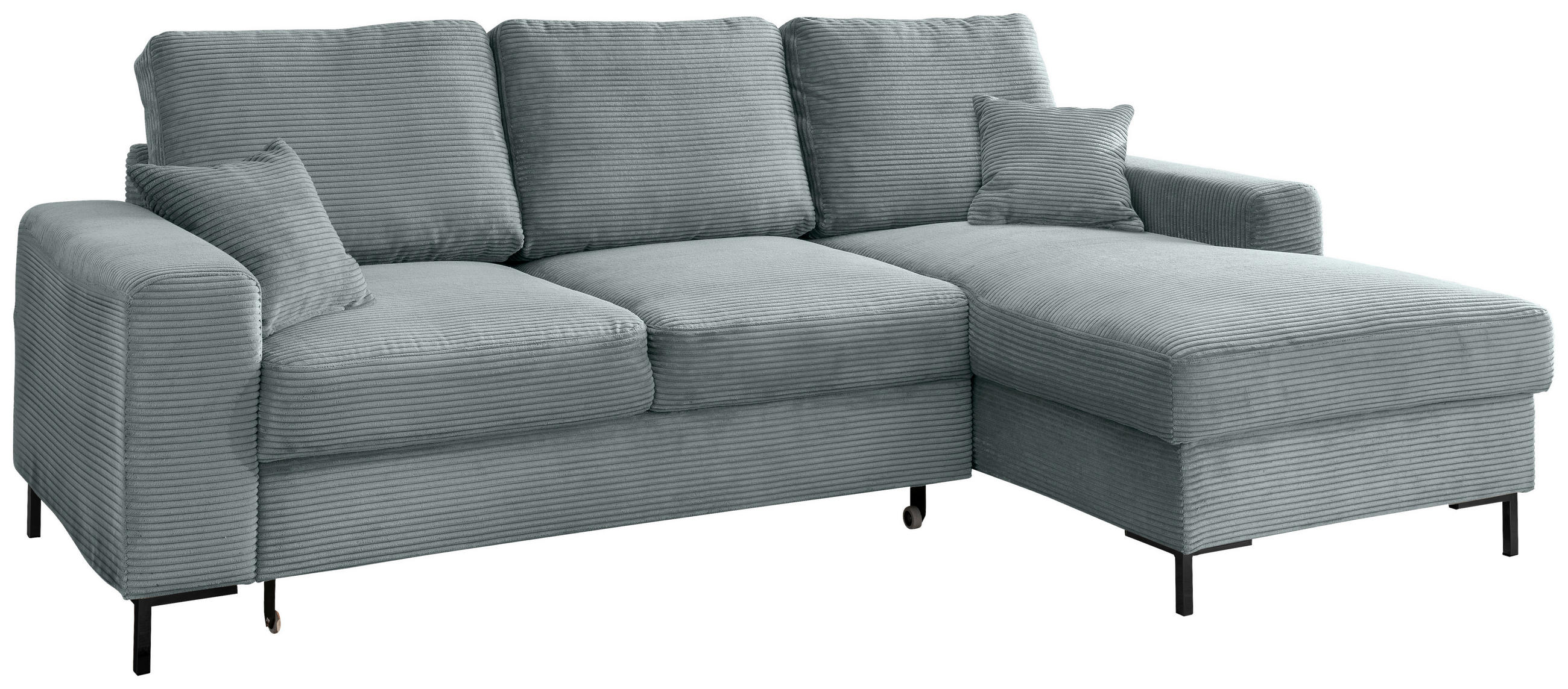 ECKSCHLAFSOFA  mit Liegefunktion, Rücken echt Cord Hellblau  - Schwarz/Hellblau, KONVENTIONELL, Textil/Metall (237/143cm) - Livetastic