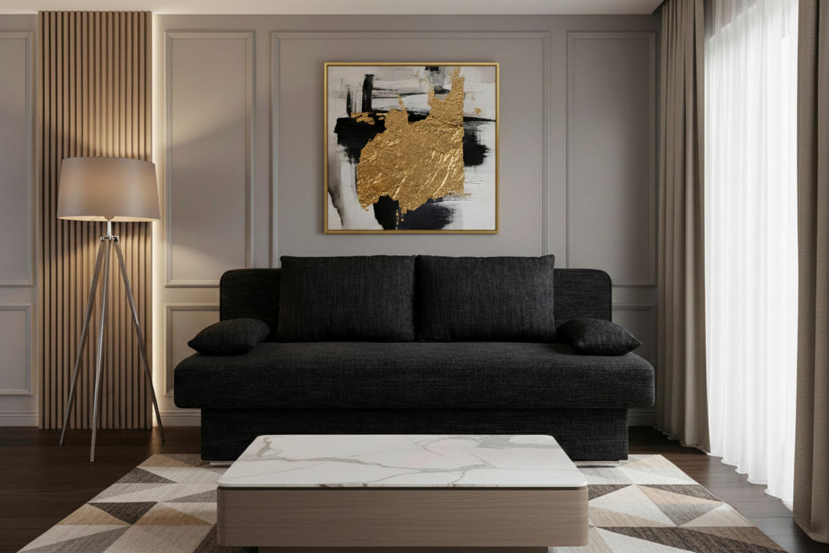 SCHLAFSOFA  mit Liegefunktion, Rücken echt Webstoff Schwarz  - Chromfarben/Schwarz, Design, Kunststoff/Textil (193/85/86cm) - P & B