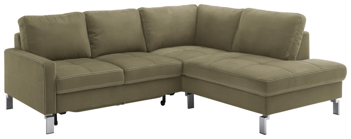ECKSOFA in Mikrofaser Olivgrün  - Chromfarben/Beige, Design, Textil/Metall (229/200cm) - Pure Home Lifestyle