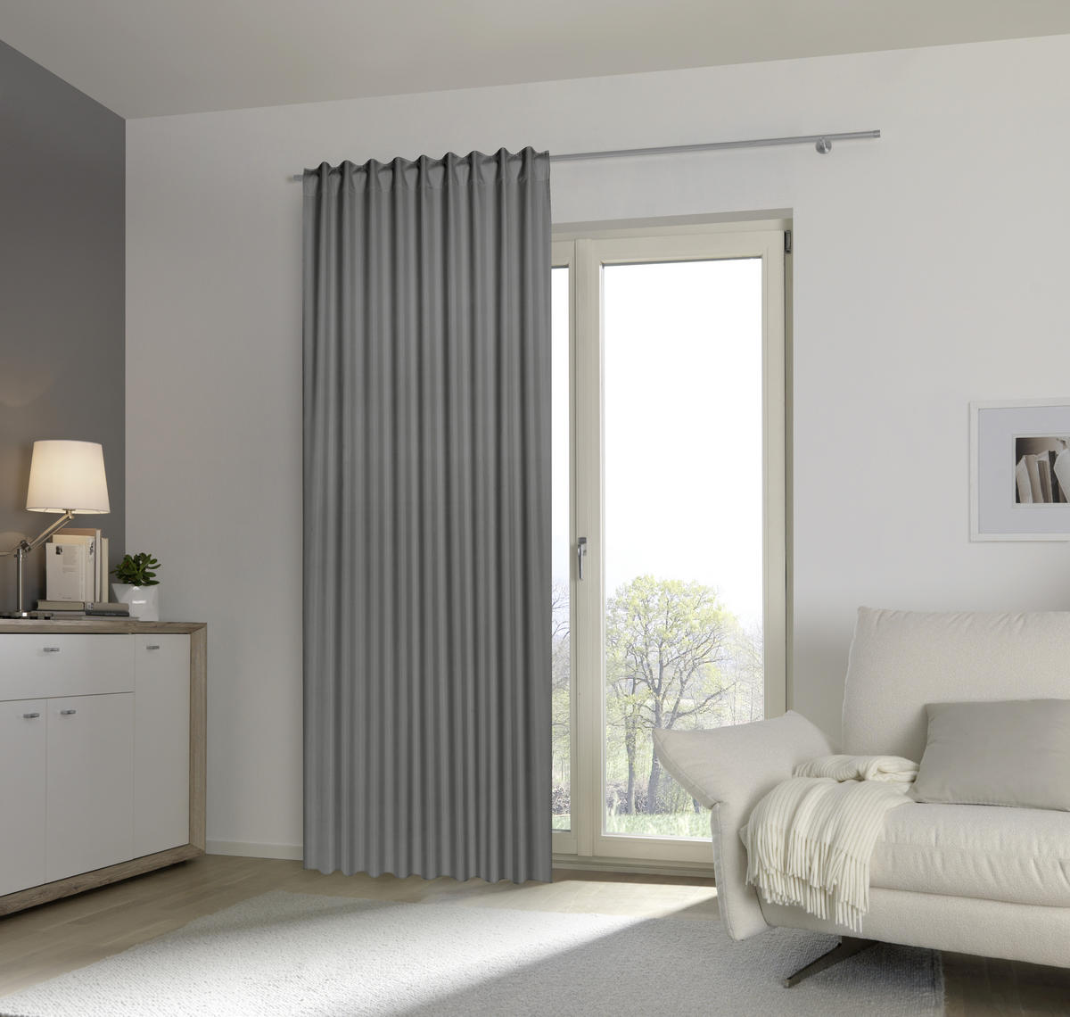 HOTOVÝ ZÁVĚS, black-out (nepropouští světlo), 135/300 cm - šedá, Basics, textil (135/300cm) - Esposa