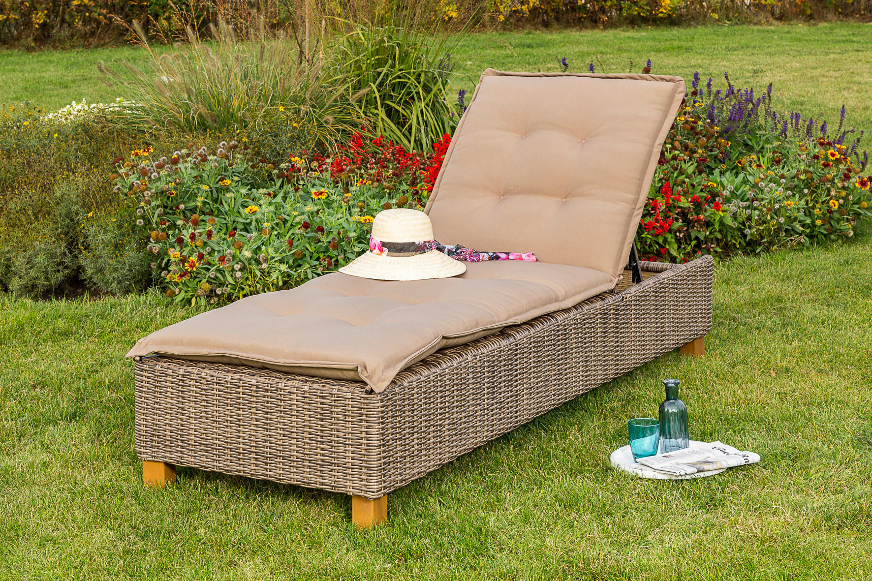 GARTENLIEGE 80/34/86/200 cm  - Akaziefarben/Cappuccino, KONVENTIONELL, Holz/Kunststoff (80/34/86/200cm) - Gardenson