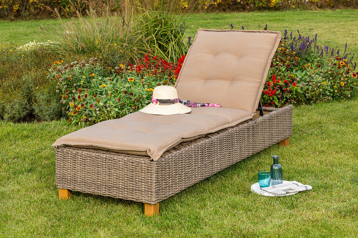 GARTENLIEGE 80/34/86/200 cm  - Akaziefarben/Cappuccino, KONVENTIONELL, Holz/Kunststoff (80/34/86/200cm) - Gardenson