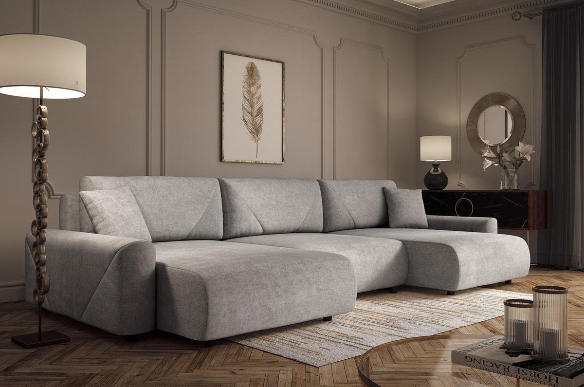 Wohnlandschaft inkl.Funktionen Grau Webstoff  - Schwarz/Grau, MODERN, Kunststoff/Textil (168/337/168cm)