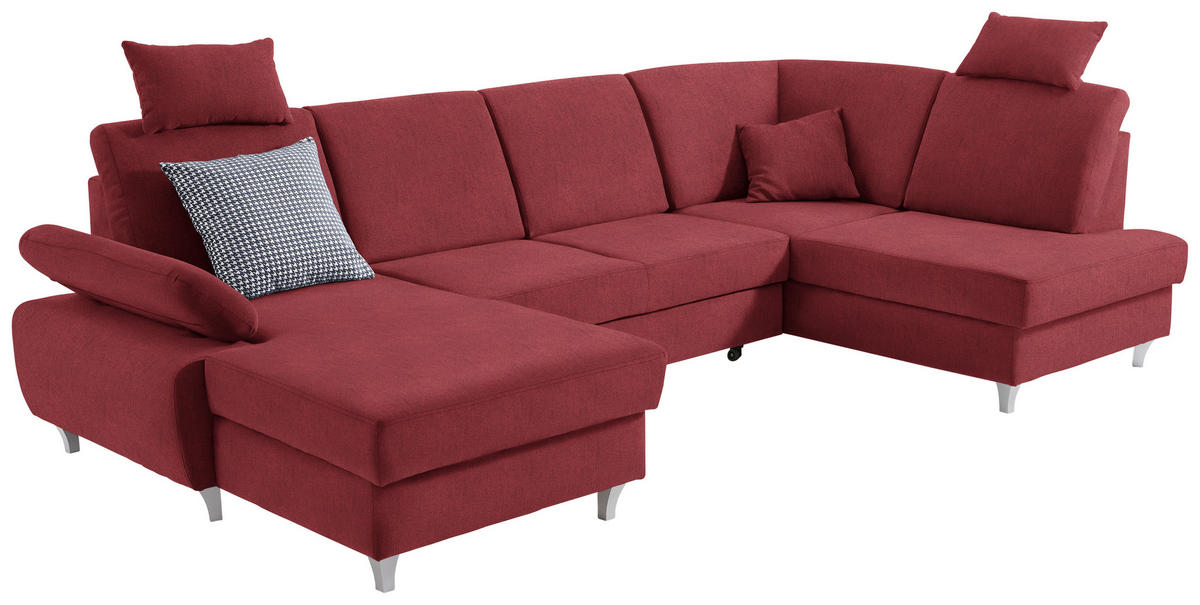 WOHNLANDSCHAFT in Struktur Rot  - Silberfarben/Rot, Konventionell, Holz/Textil (167/322/186cm) - Cantus