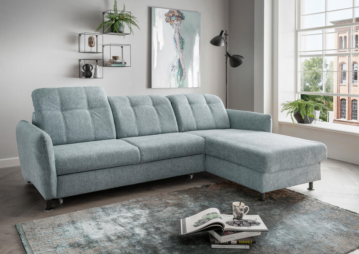 ECKSOFA in Chenille Mintgrün  - Schwarz/Mintgrün, Modern, Textil/Metall (267/184cm) - Livetastic