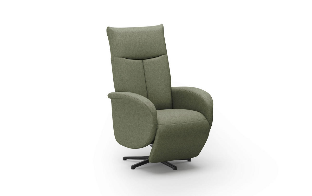 RELAXSESSEL GLENDALE E Flachgewebe Kopfteilverstellung, Rücken echt    - Schwarz/Olivgrün, KONVENTIONELL, Textil/Metall (75/112/82cm) - Sit & More