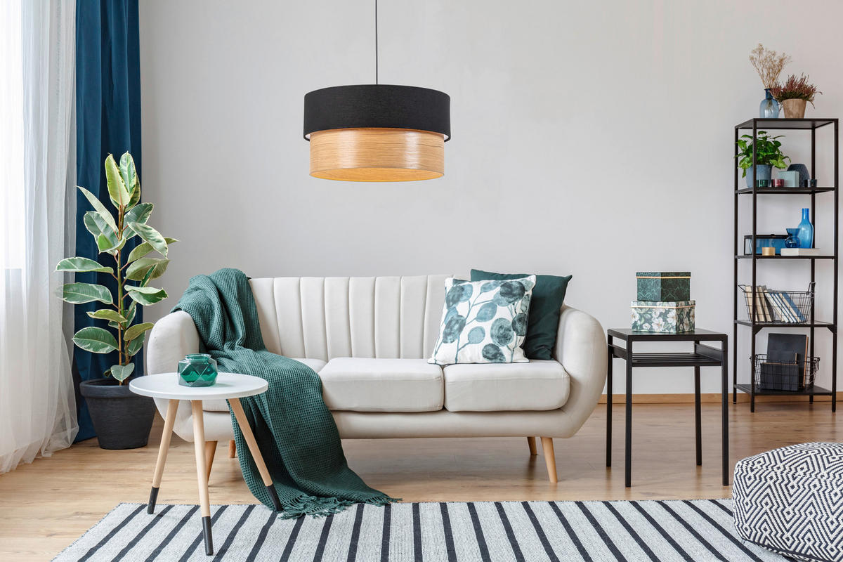 ZÁVĚSNÉ SVÍTIDLO, 45/120 cm  - černá/barvy dubu, Design, kov/dřevo (45/120cm) - Novel