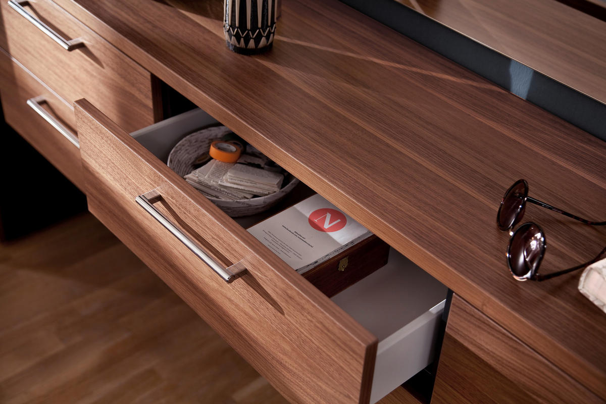 GARDEROBE 4-teilig  in 373/201/35 cm  - Anthrazit/Nussbaumfarben, Design, Glas/Holz (373/201/35cm) - Moderano