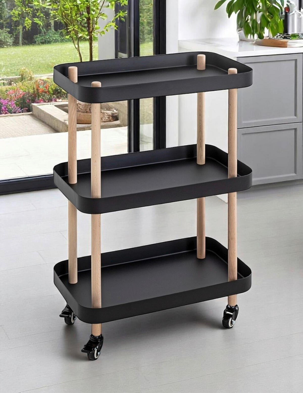 SERVÍROVACÍ VOZÍK, přírodní barvy, černá, barvy buku, 50/30/76 cm - černá/přírodní barvy, Moderní, kov/dřevo (50/30/76cm)