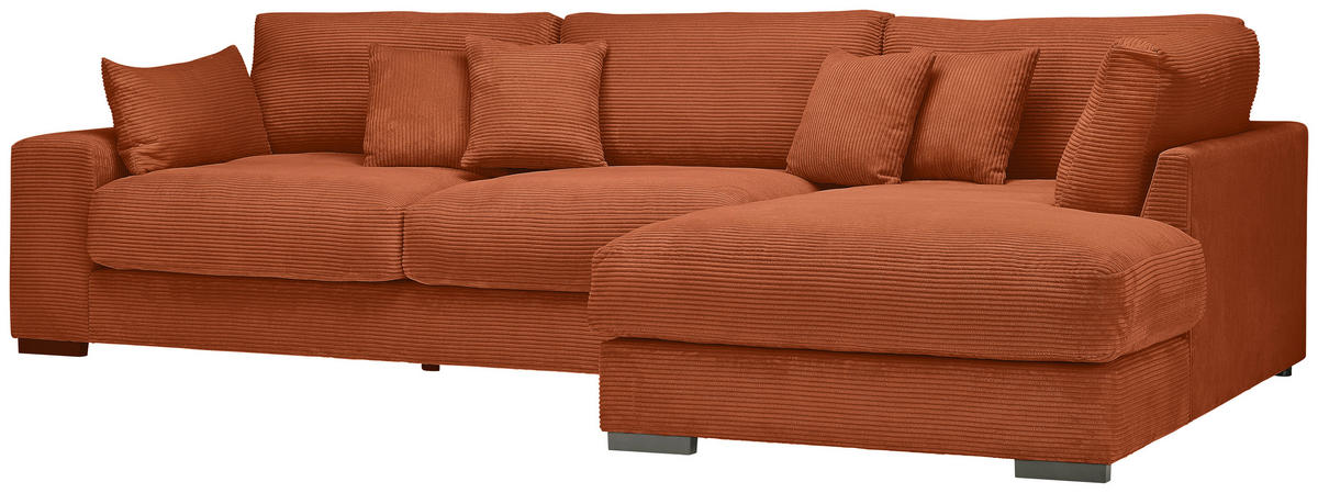 ECKSOFA in Cord Kupferfarben  - Schwarz/Kupferfarben, Design, Kunststoff/Textil (340/205cm) - Lomoco