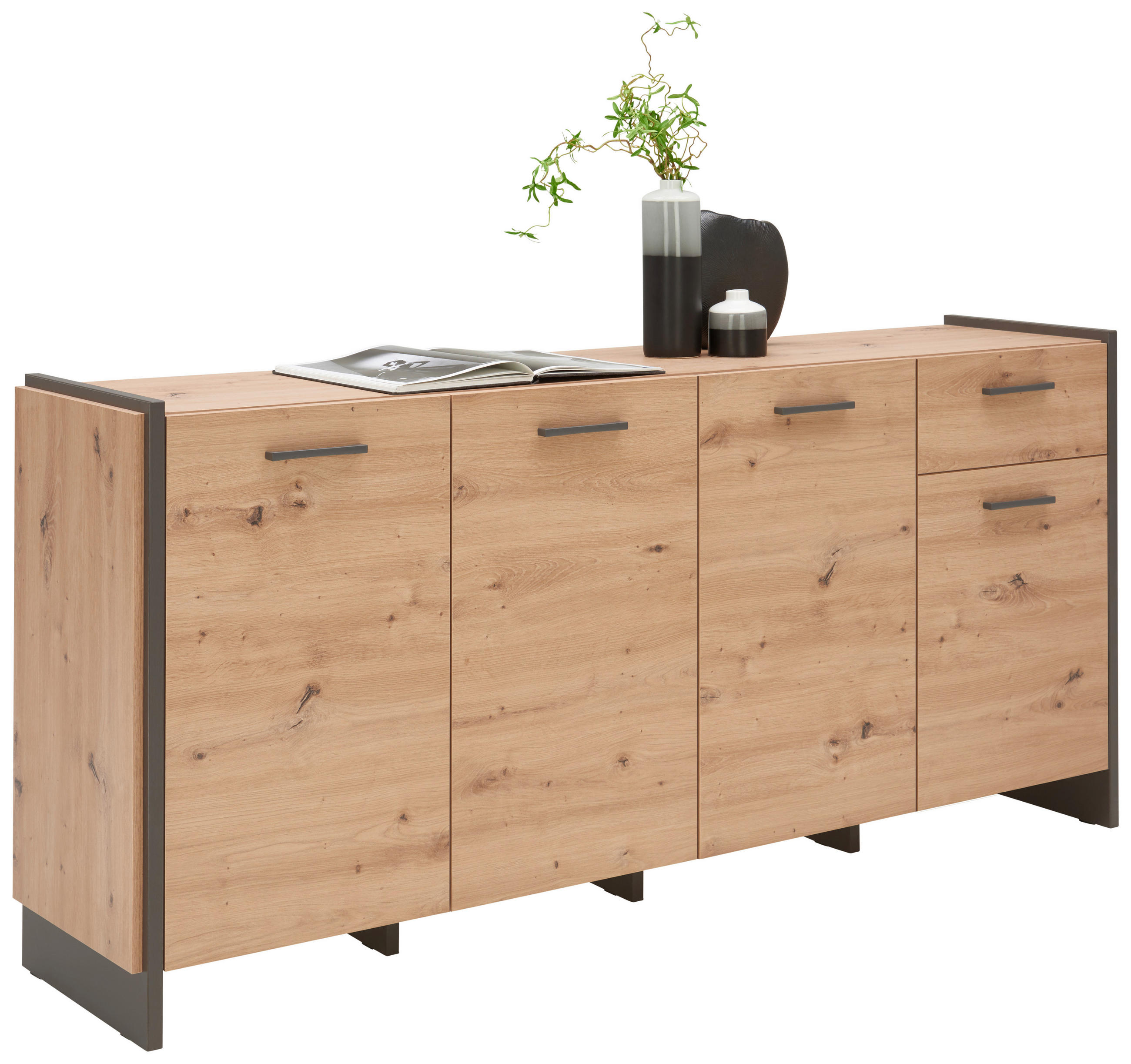 SIDEBOARD Grau, Eichefarben Einlegeböden - Eichefarben/Grau, Trend, Holzwerkstoff/Kunststoff (186,5/86,1/41,3cm) - Hom`in