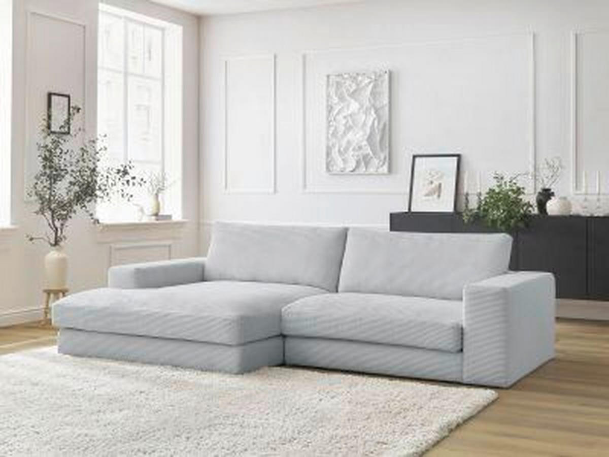 ECKSOFA  LEONARD Hellgrau Cord  - Hellgrau/Schwarz, MODERN, Kunststoff/Textil (159/274cm)