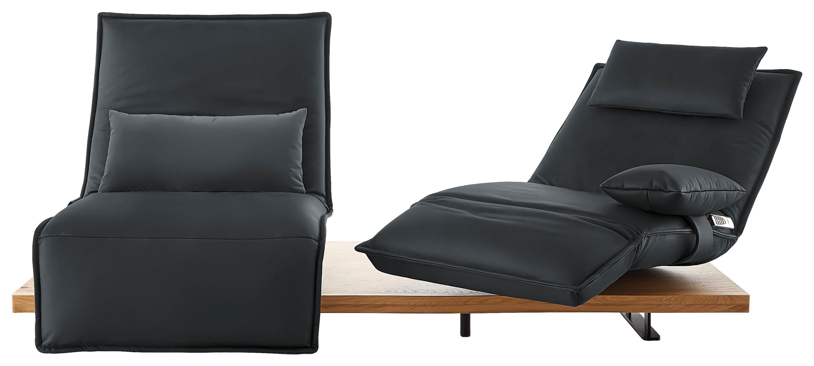 2-SITZER-SOFA in Leder Grau  - Eichefarben/Schwarz, Natur, Leder/Holz (240/63/115cm) - Koinor