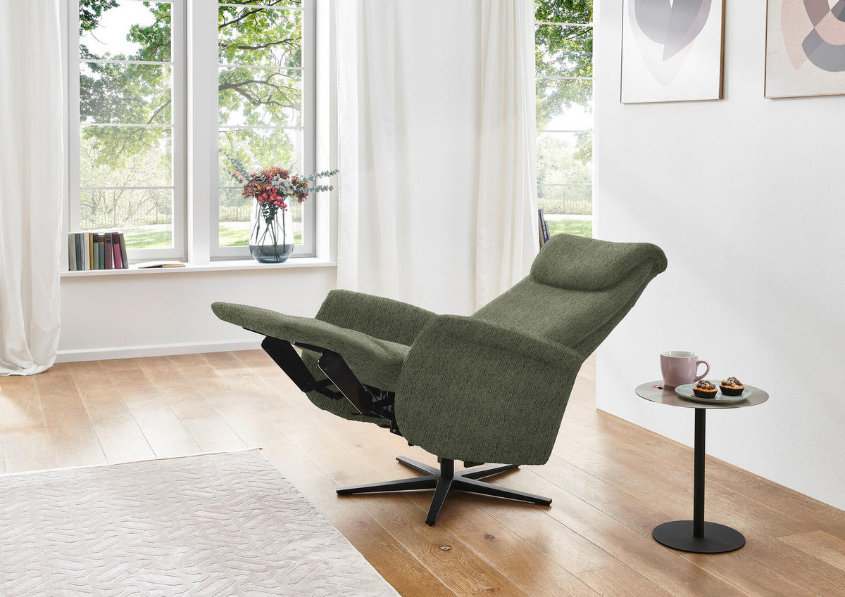 RELAXSESSEL in Textil Dunkelgrün  - Dunkelgrün/Schwarz, Design, Textil/Metall (77/115/89cm) - Pure Home Comfort
